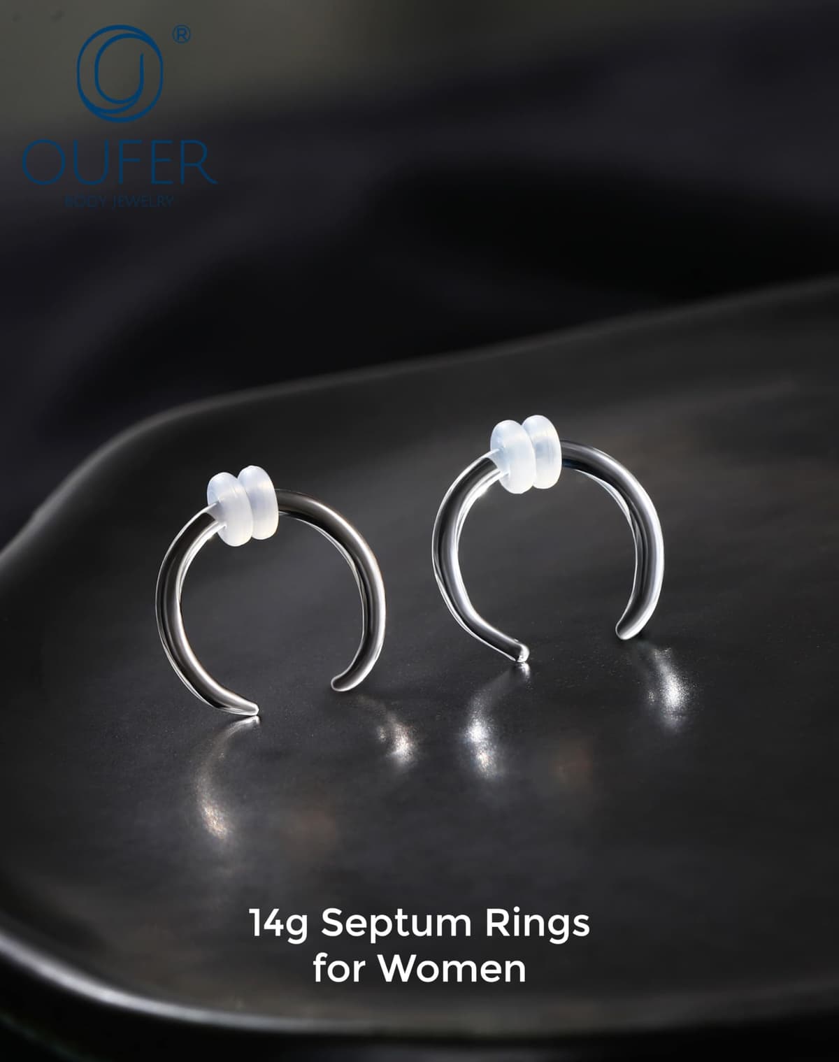 OUFER Body Piercing Septum Hoop: C Shape Glass Pincher Tapers Stretching Piercing Jewelry Nose Gauge Earring Nipple Rings 14G Women Men — view 5