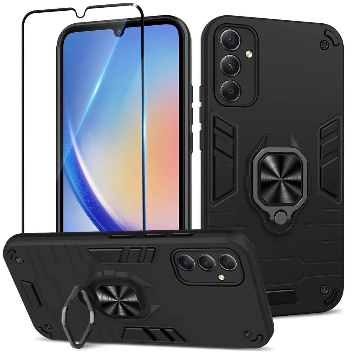 Funda para CMF Phone 2 Pro, Carcasa Antigolpes con Soporte anular metálico, Case Protectora de Grado Militar, Negro — view 677