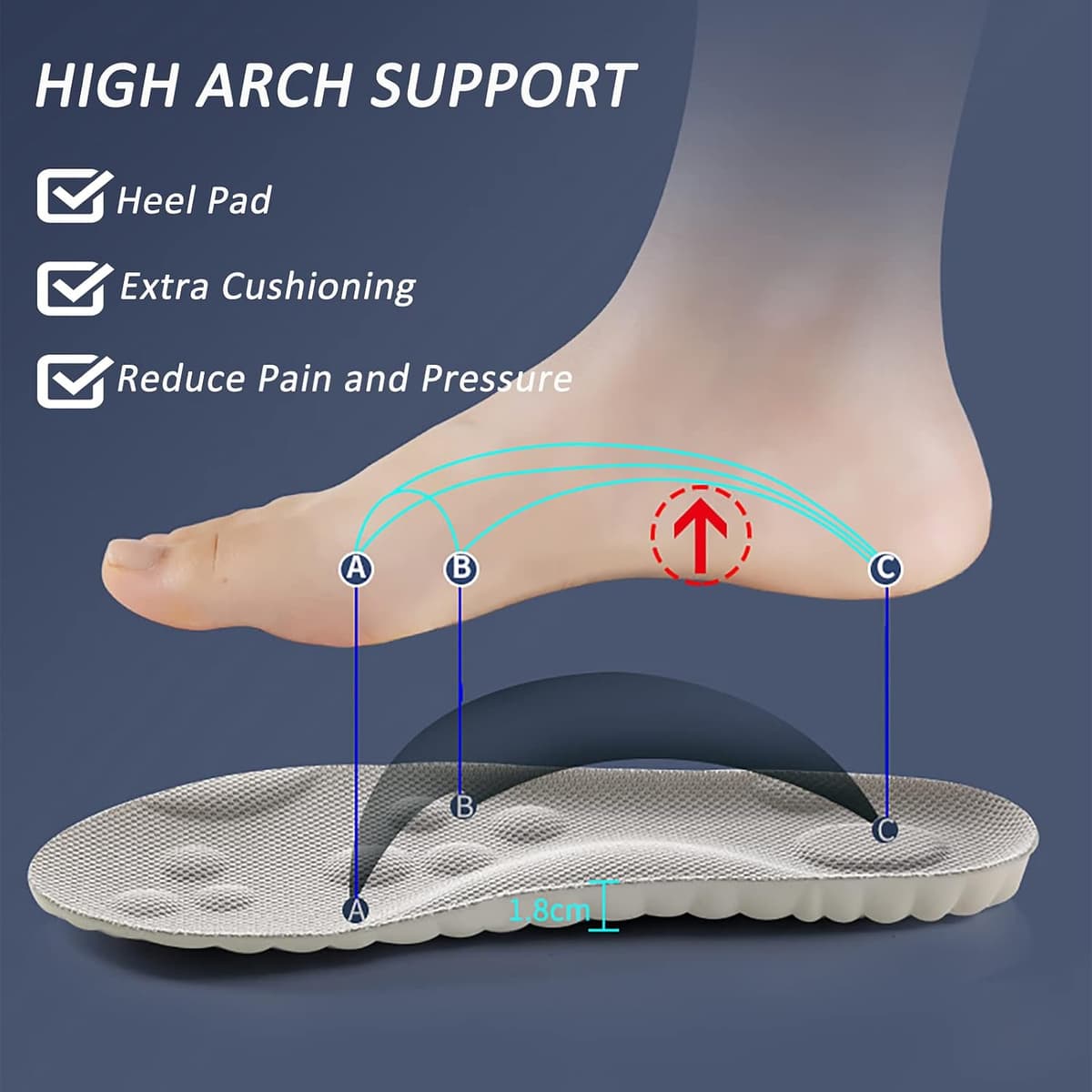 Memory Foam Insoles with Arch Support for Women Men,Comfort Massage Insoles Replacement Shoe Inserts for Trainers Sneakers Sports Shoes Work Boots,Breathable,Shock Absorption (8/8.5UK, Black) — view 5