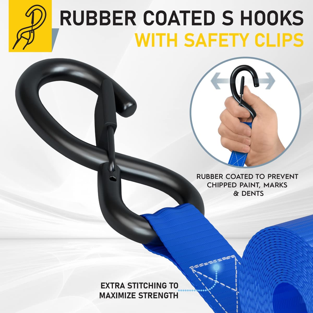 AUGO Ratchet Straps Heavy Duty 4 Pack -15 FT - 2200 LB Break Strength – with Safety Lock S Hooks - Cargo Straps for Moving, Appliances, Motorcycle – Soft Loop Tie Down Straps — view 3
