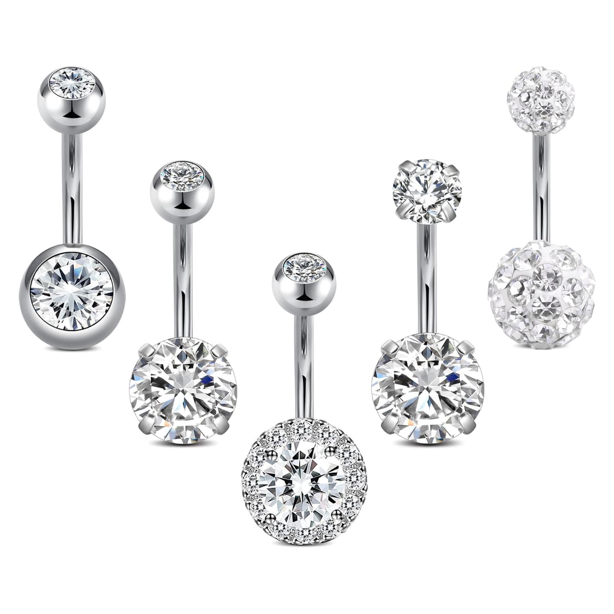 Crdifu Pack of 5 Stainless Steel Belly Button Ring Set 14 Gauge 10mm Barbell Navel Bars Piercing Jewellery