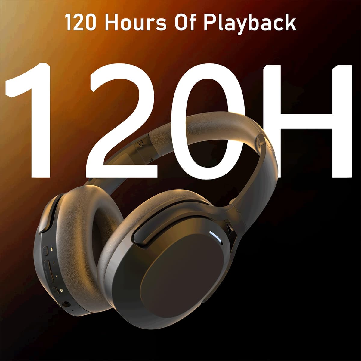 Rebocico Active Noise Cancelling Headphones, Wireless Bluetooth Over-Ear Headphone with Microphone,120H Playtime, Foldable Overhead Headphones with Deep Bass, Fast Charging for Home Travel Office — view 4