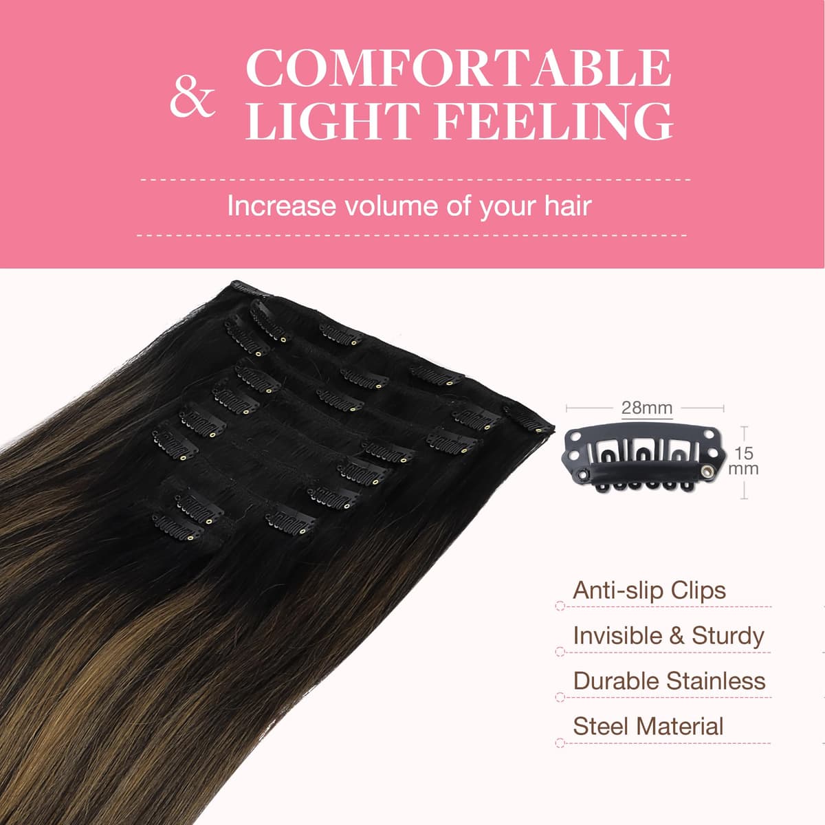 GOO GOO Clip in Hair Extensions Human Hair, 18inch 150g 9Pcs, #2 Dark Brown, Hair extensions for women, Human Hair Extensions Clip in — view 192