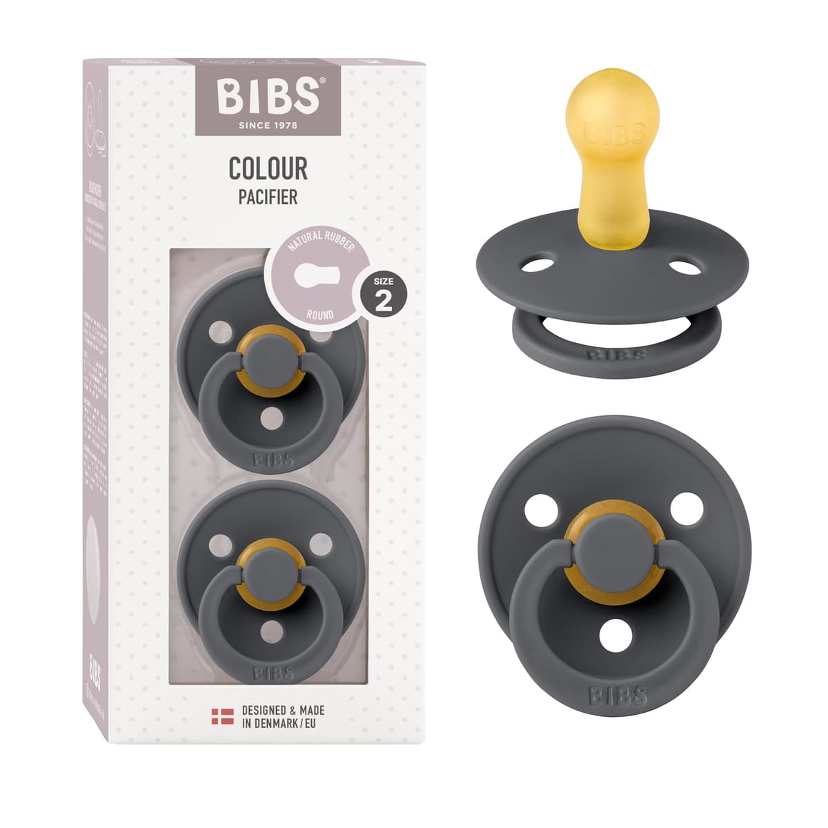 BIBS Colour Soother 2-Pack, BPA Free Dummy Pacifier, Round Nipple. Natural Rubber Latex, Size 2 (6-18 Months), Sky Blue/Steel Blue — view 72