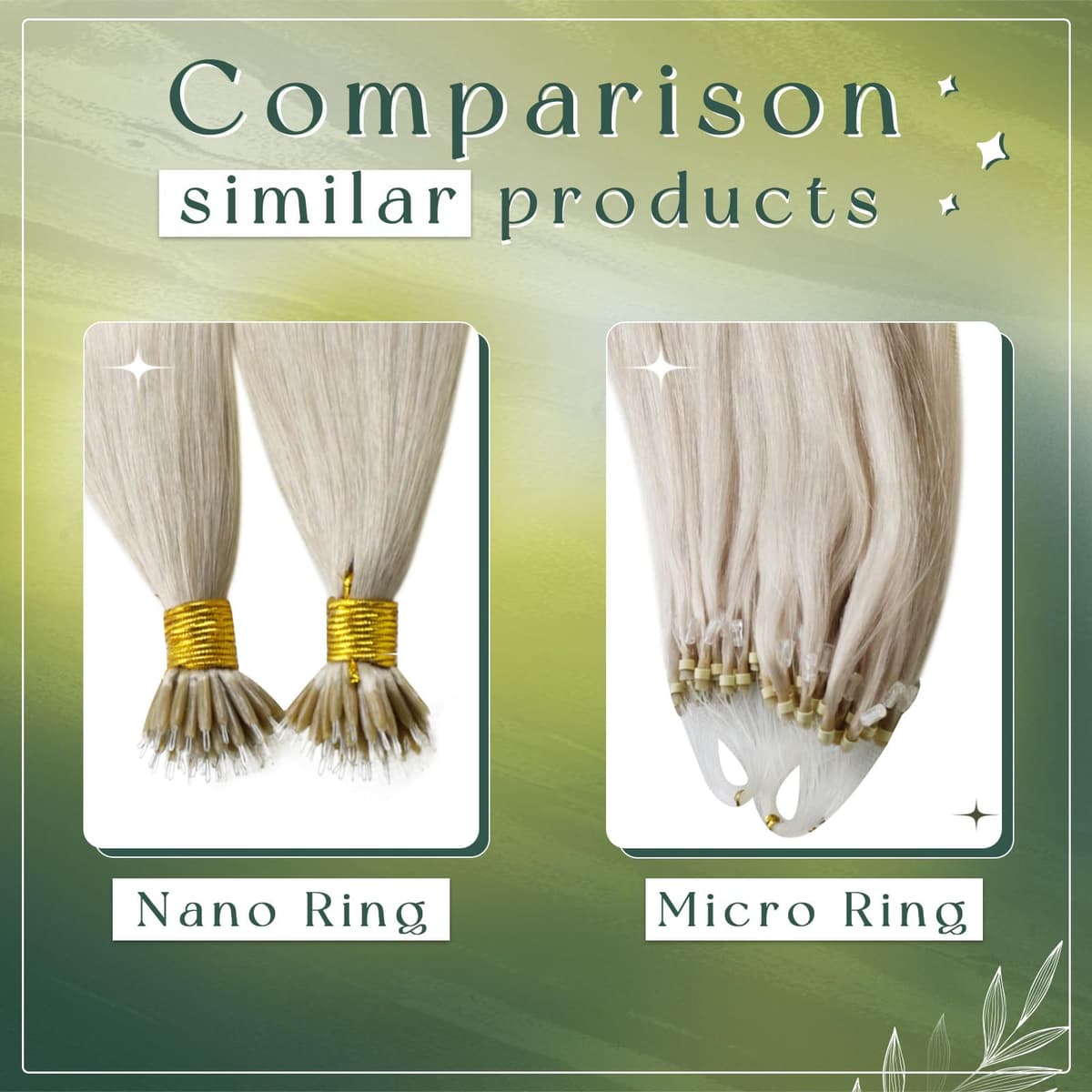 RUNATURE 18 Inch Nano Beads Hair Extensions Real Human Hair Ice Blonde Nano Hair Extensions Real Human Hair White Blonde Invisible Nano Rings Straight Remy Hair 50g 50s #800 — view 6