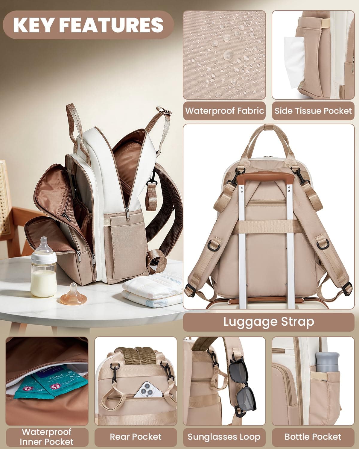 Miss Lulu Mochila Pañalera Bebé Impermeable Gran Capacidad, Mochila Maternidad Multifuncional con Correas para Cochecito, Bolsa Isotérmica para Biberones Ideal para Mamá y Papá en Viaje — view 4