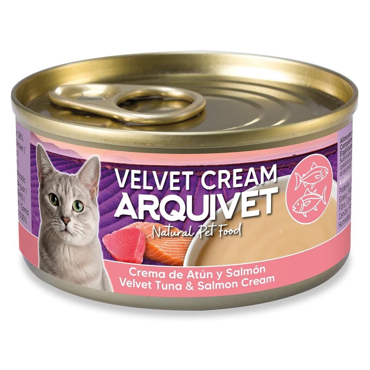 Pack 24 Unidades - Crema de atún y salmón para Gato Velvet Cream - Latas de 80 g - Comida húmeda para Gatos - ARQUIVET — view 2