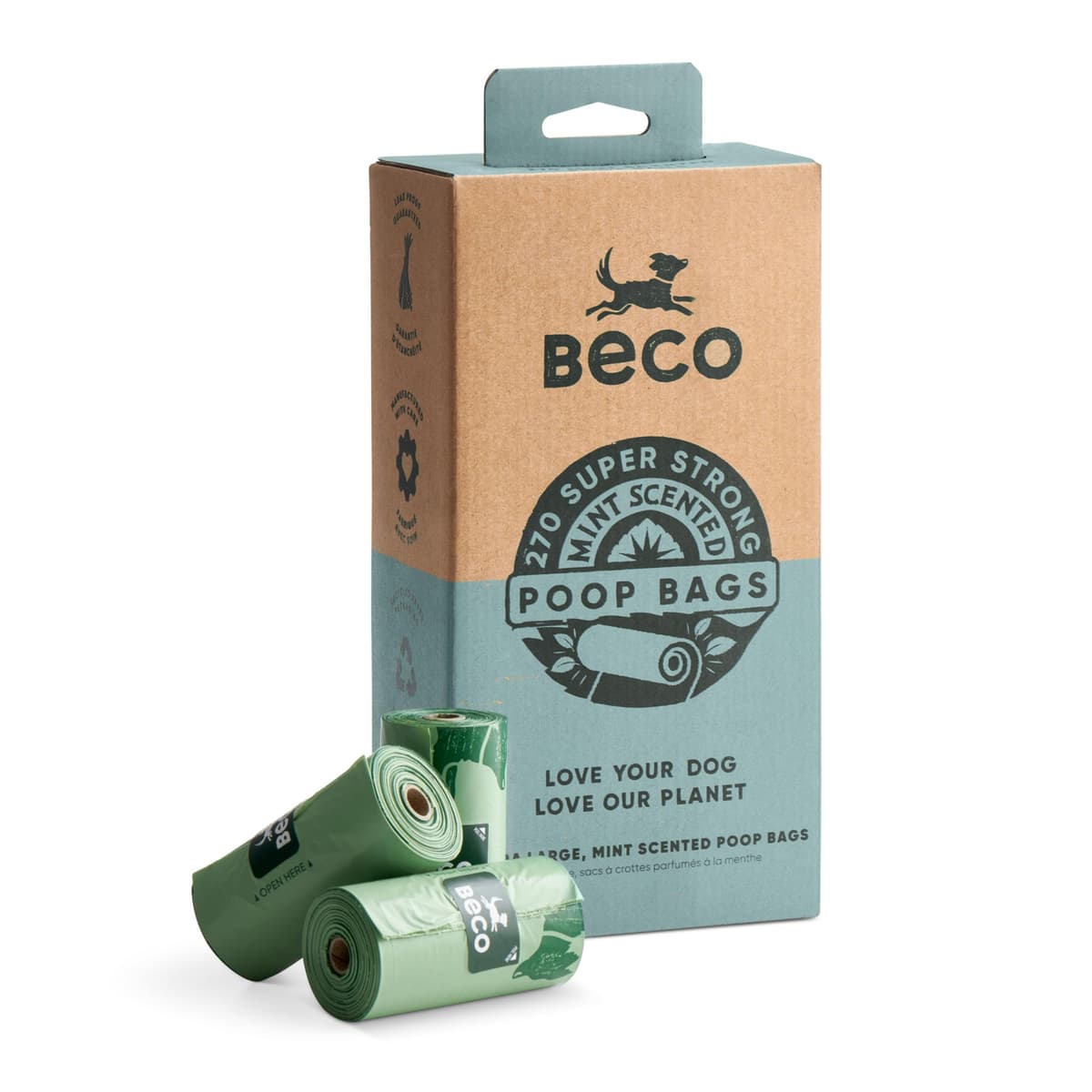 Beco Dog Poo Bags - Strong, Leakproof & Large - 94% Recycled Plastic, Extra Thick Dog Poop Bags, Heavy Duty - Unscented Refill Rolls, 270 Count — view 8