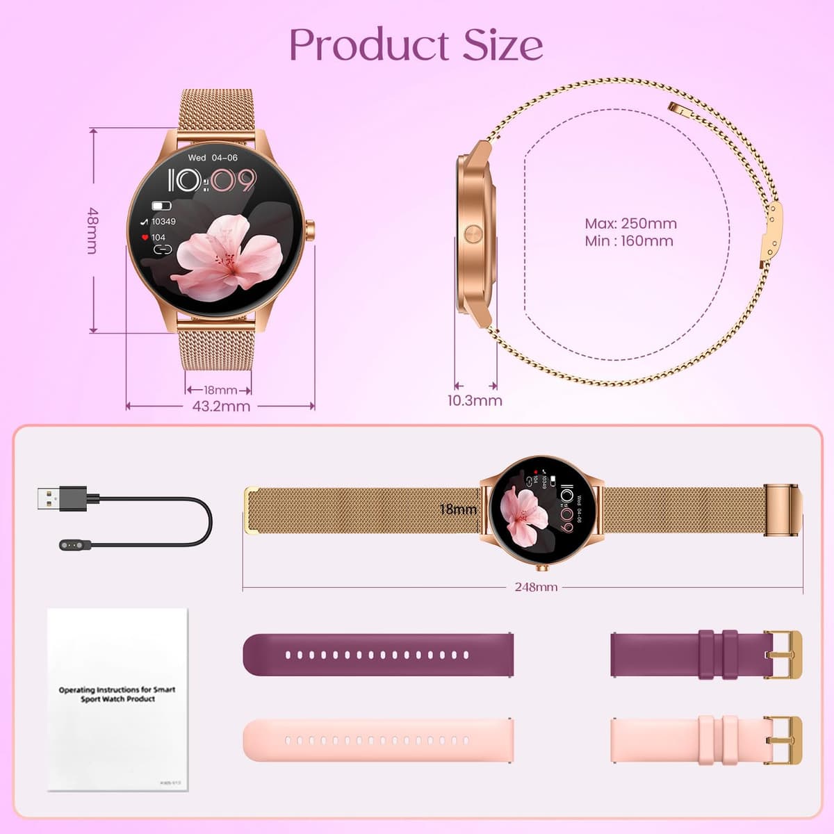 Smartwatch Reloj Inteligente Mujer con Llamadas：1.27" TFT Smart Watch Bluetooth IP68 Impermeable con Frecuencia Cardíaca SpO2 Sangre Presión Arterial Monitor Sueño 110+ Modos Deporte para Android iOS — view 7