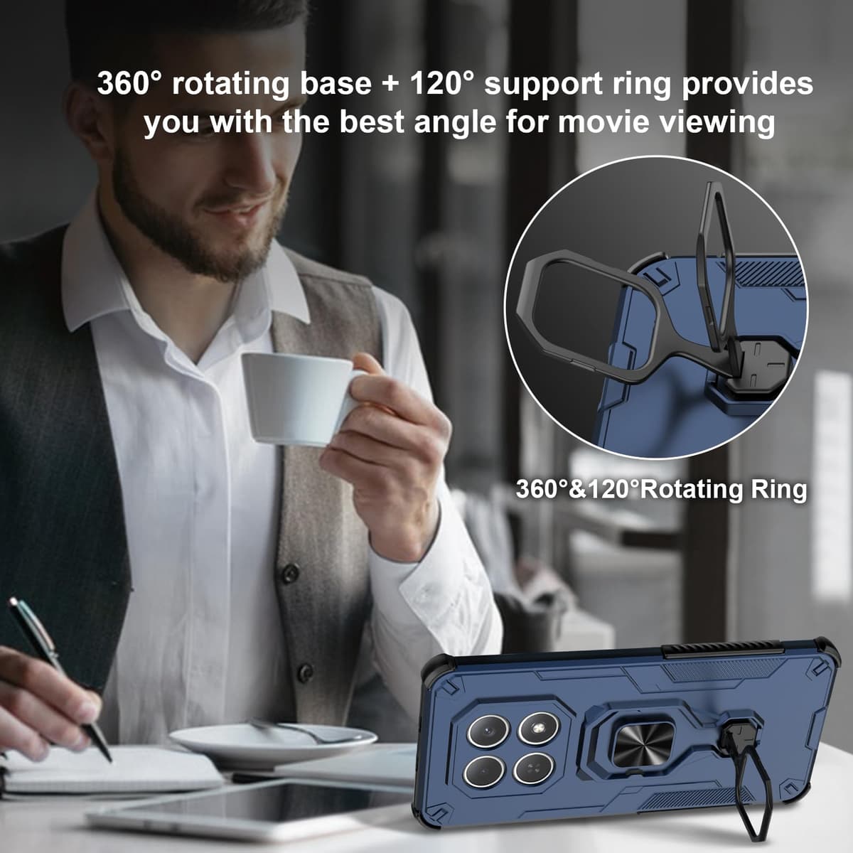 Funda para CMF Phone 2 Pro, Carcasa Antigolpes con Soporte anular metálico, Case Protectora de Grado Militar, Negro — view 968