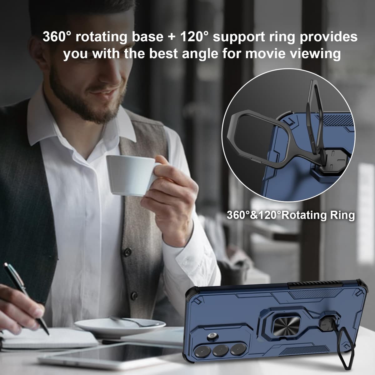 Funda para CMF Phone 2 Pro, Carcasa Antigolpes con Soporte anular metálico, Case Protectora de Grado Militar, Negro — view 1571