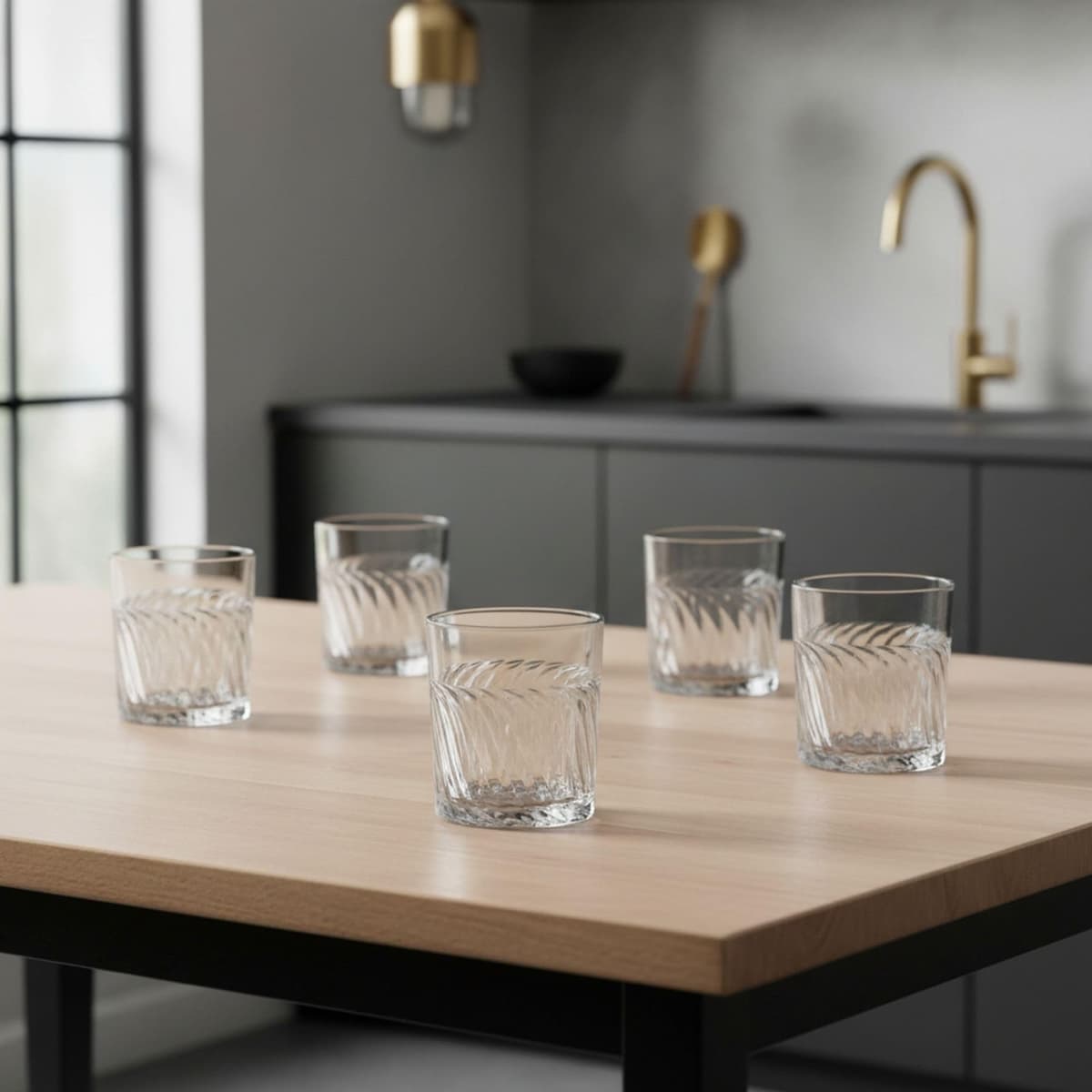 INDE SANTA CLARA | Set 6 Vasos de Cristal Agua 35cl Oban Tallado Transparente, Vasos Bajos de Vidrio Claro, Vasos Agua Aptos Lavavajillas y Microondas — view 5