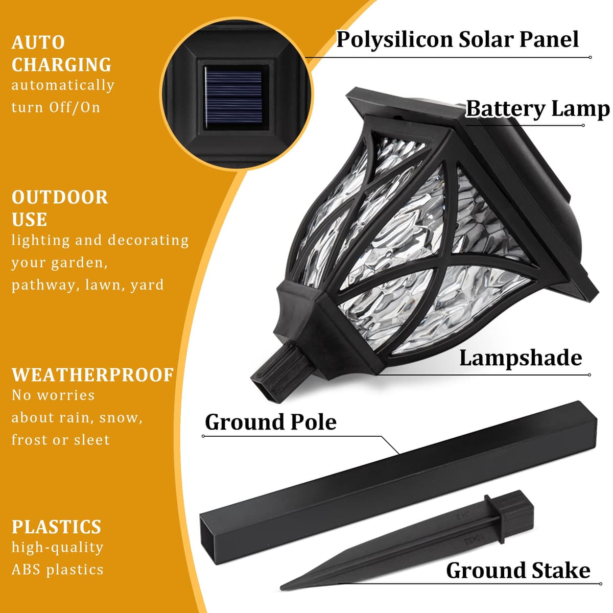 GIGALUMI Solar Lights Outdoor Garden, 6 Pack LED Garden Solar Lights Waterproof, Solar Powered Pathway Lights for Yard, Patio, Landscape, Walkway, Path (Warm White) — view 3
