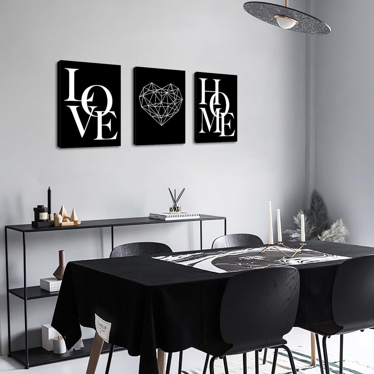 3 Panels Black White Canvas Wall Art Love Home Motivational Quotes Painting on Canvas Print Picture for Living Room Hallway Stairs Bedroom Bathroom Wall Decor Ready To Hang 90x40cm(12"x16"x3pcs) — view 3