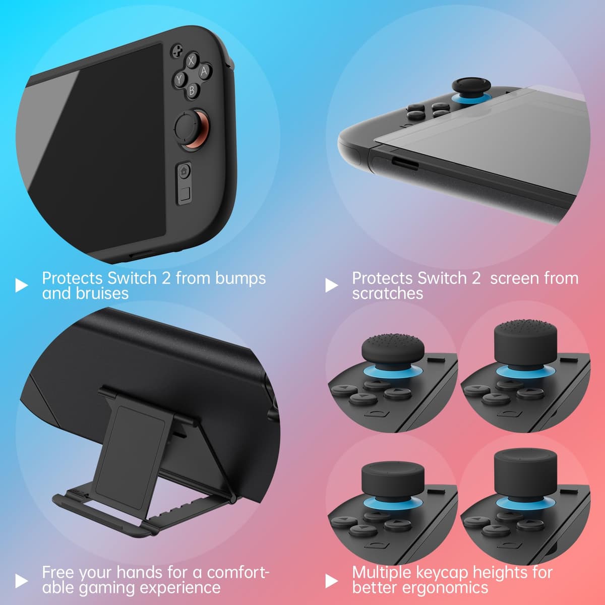 Hosanwell 13 in 1 Case for Nintendo Switch 2, Including 2 Tempered Glass Screens, Silicone Protective Case, Joystick Covers and Stand, Hard Case for Switch 2 — view 5