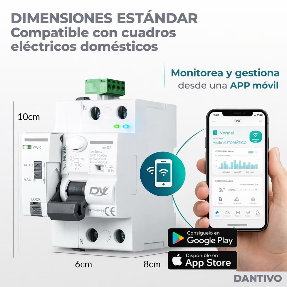 Diferencial Auto Rearmable WiFi 40A 30mA Tipo AC 2P – Interruptor Diferencial Inteligente WiFi con App – Diferencial Rearmable Automático Carril DIN – Monitorización Consumo en Tiempo Real — view 2