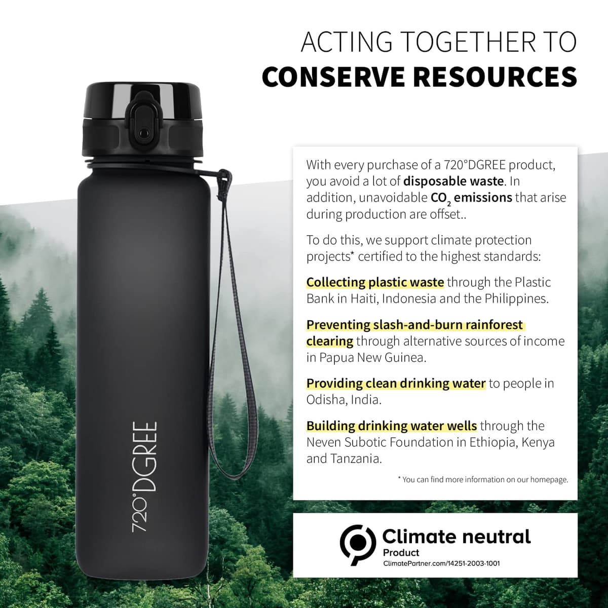720°DGREE Botella uberBottle + colador – 350 ml, 500 ml, 650 ml, 1000 ml, 1,5 l, 2 l – Sin BPA – Botella de agua para deportes, escuela, niños, fitness, gimnasio, bicicleta, exterior – ligera — view 5