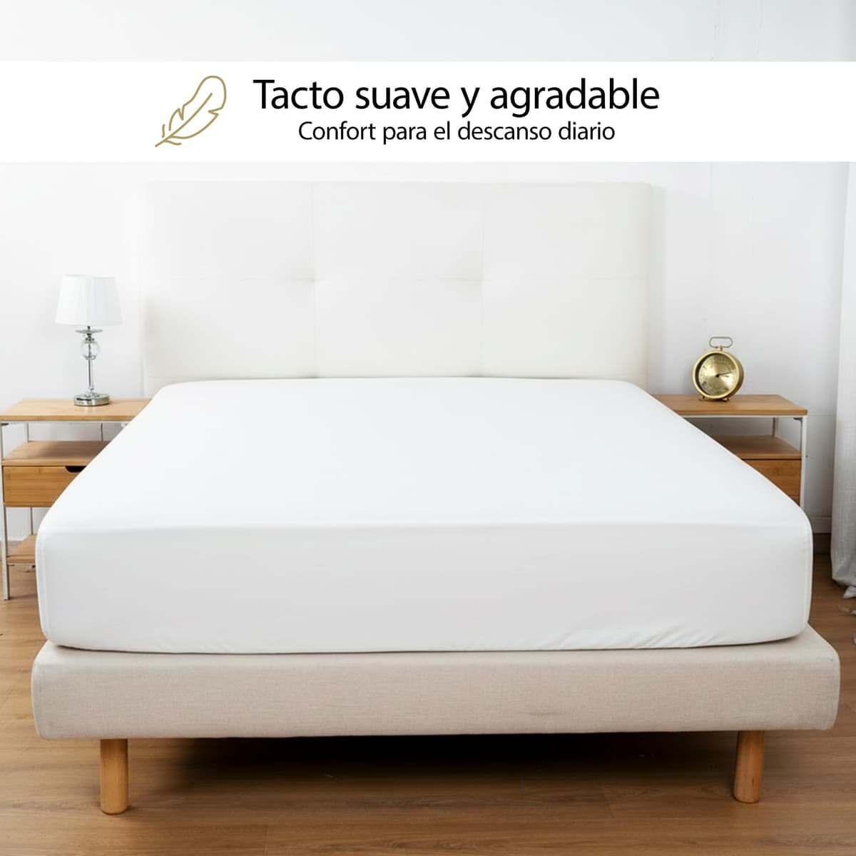 H HANSEL HOME Sábana Bajera Ajustable, Microfibra Transpirable y Suave, Altura 30 cm, Elástico 360° - Sábana Bajera 135x190/200cm – Blanco — view 3