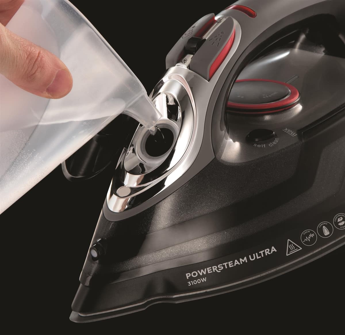 Russell Hobbs Steam Iron [3100W, 210 g/min extra steam boost, 70 g/min steam] Power Steam (350ml, ceramic soleplate, self-cleaning & spray water function, anti-limescale, drip stop) 20630 — view 5