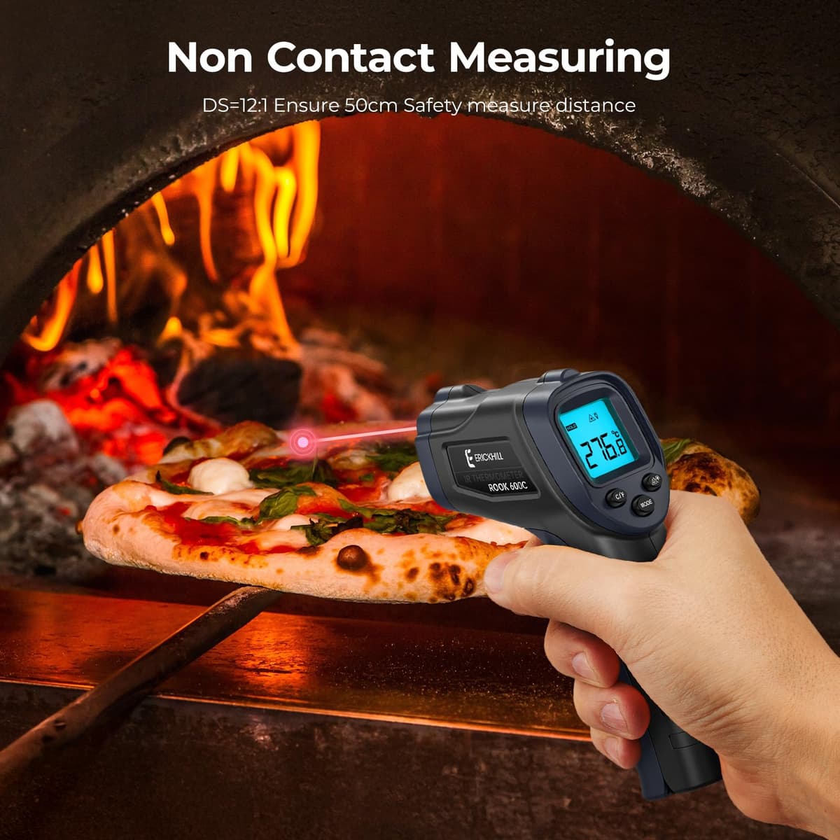 ERICKHILL Infrared Thermometer -50℃~600℃ Compact Size Non-Contact Laser Thermometer Gun LCD Backlit Digital Display Adjustable Emissivity - for Vehicle Repair/Cooking/BBQ/Freezer/Food, Black Blue — view 4