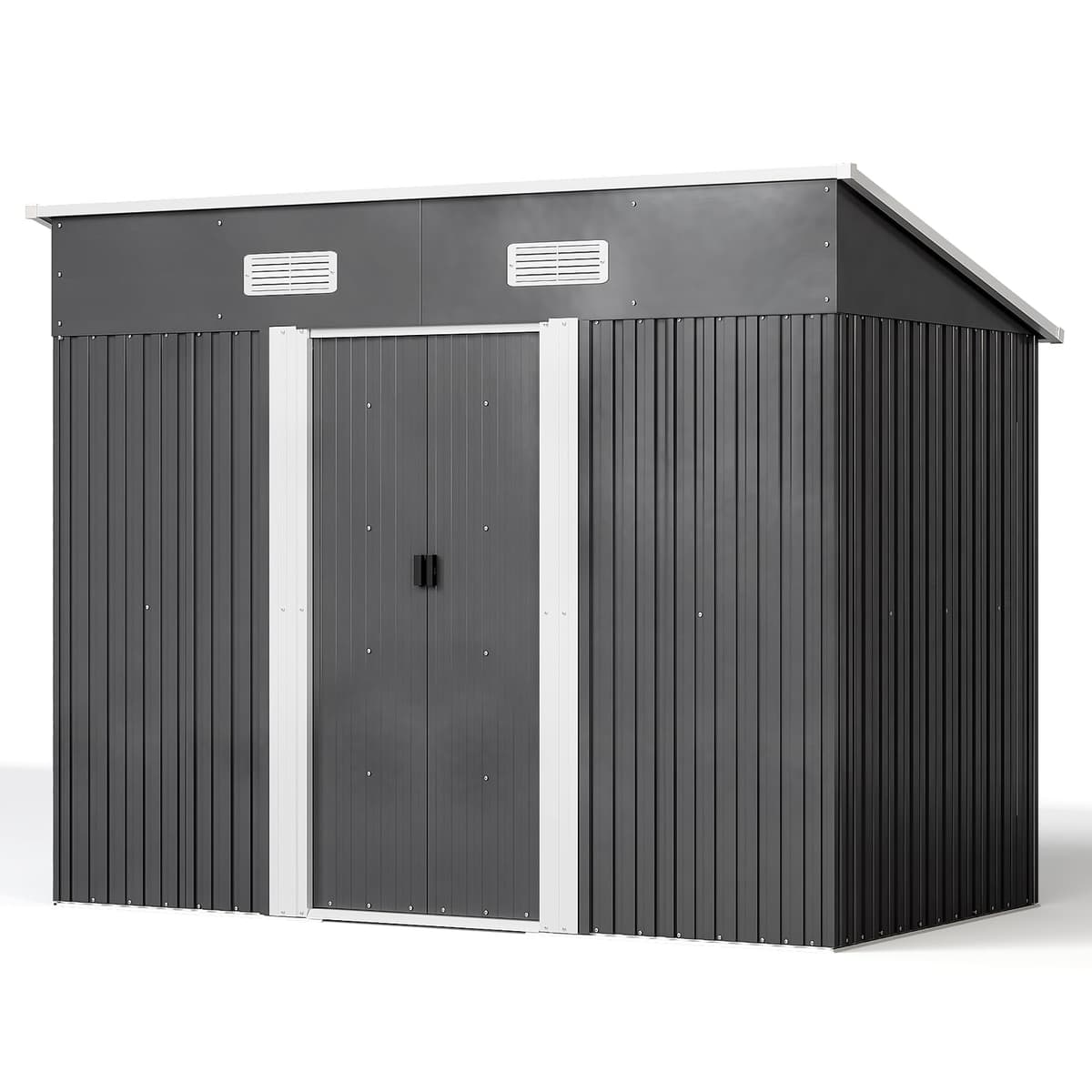 XEMQENER 8 x 4 FT Metal Garden Shed with Base, Lockable Waterproof Outdoor Storage Tool Shed with Pent Roof & Air Vents for Backyard Garden - 238x131x182 cm, Anthracite Grey