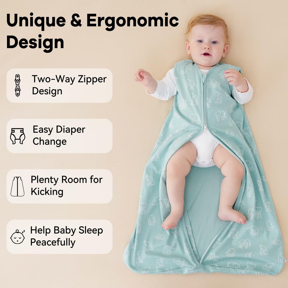 Unnivoll Saco de Dormir Bebe Verano 0.5 Tog, 84cm/12-18 meses, Paquete de 3, Transpirable 100% Algodón, Para Unisex Niñas Niños — view 4