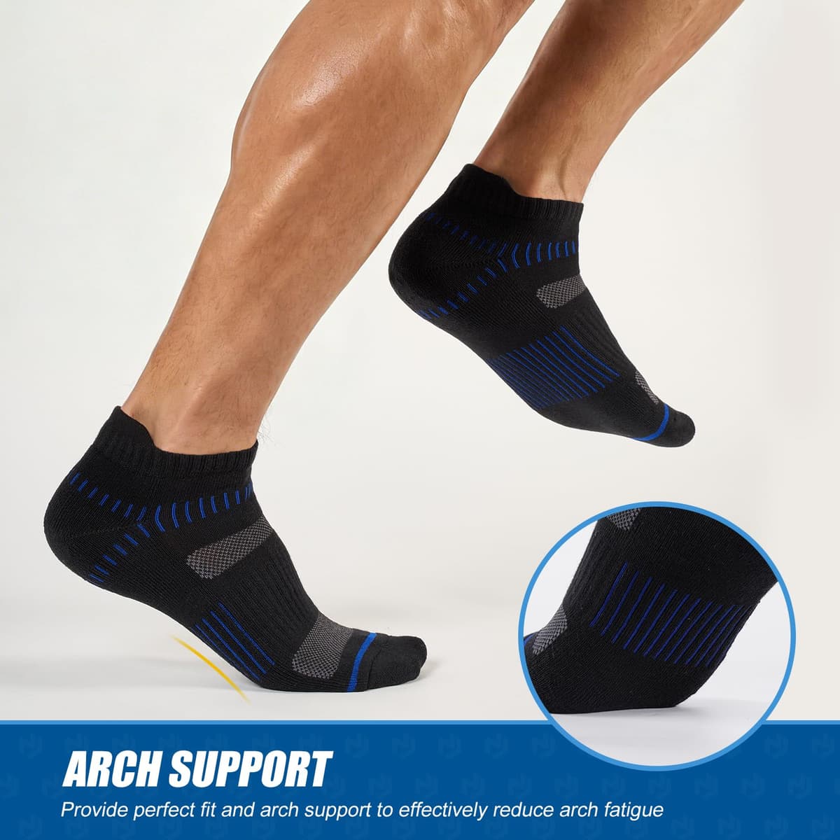 Niofind Calcetines Hombre Deporte 6 Pares, Cortos Amortiguados Unisex, Algodón Transpirable Secado Rápido, Running Caminar Senderismo, Negro/Blanco/Gris — view 5