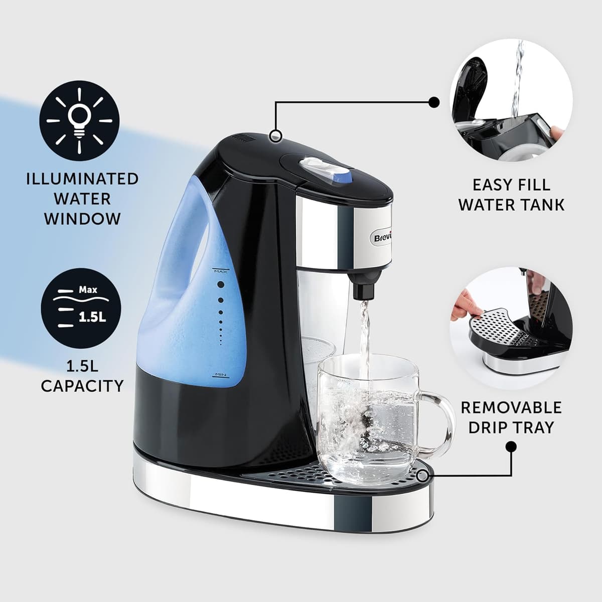 Breville HotCup Hot Water Dispenser | 3kW Fast Boil |1.5L | Energy-Efficient | Gloss Black [VKJ142] — view 5