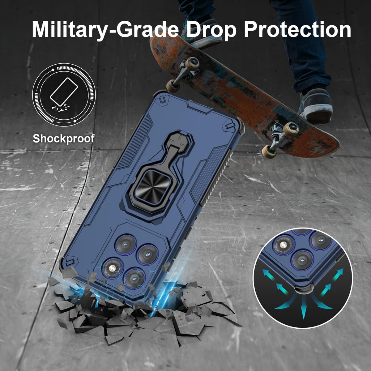 Funda para CMF Phone 2 Pro, Carcasa Antigolpes con Soporte anular metálico, Case Protectora de Grado Militar, Negro — view 944