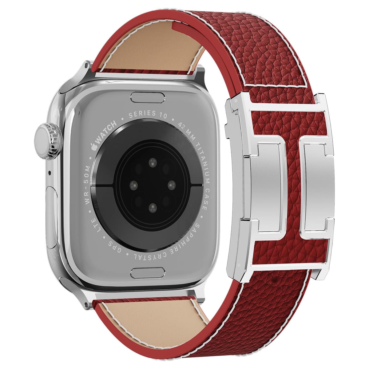 Leather Watch Band with Magnetic Buckle,Dressy Apple Watch Ultra Leather Band Rugged Durable Replacement Strap for Men & Women — view 25