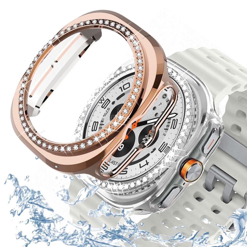 DEALELE [2-PACK] Case Compatible with Samsung Galaxy Watch FE / 5/4 40mm, Bling Double-row Diamond PC Protective Case Protector Cover, 40mm, Rose gold + Transparent — view 63