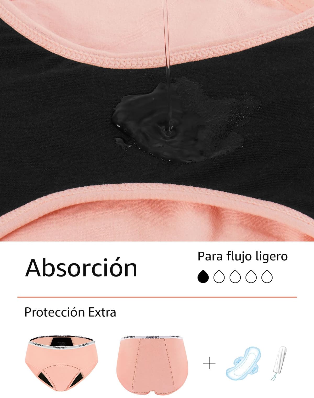 INNERSY Bragas Menstruales Niña Ropa Interior Protección Algodón Braguitas Regla 8-16 Años Pack de 3 — view 4