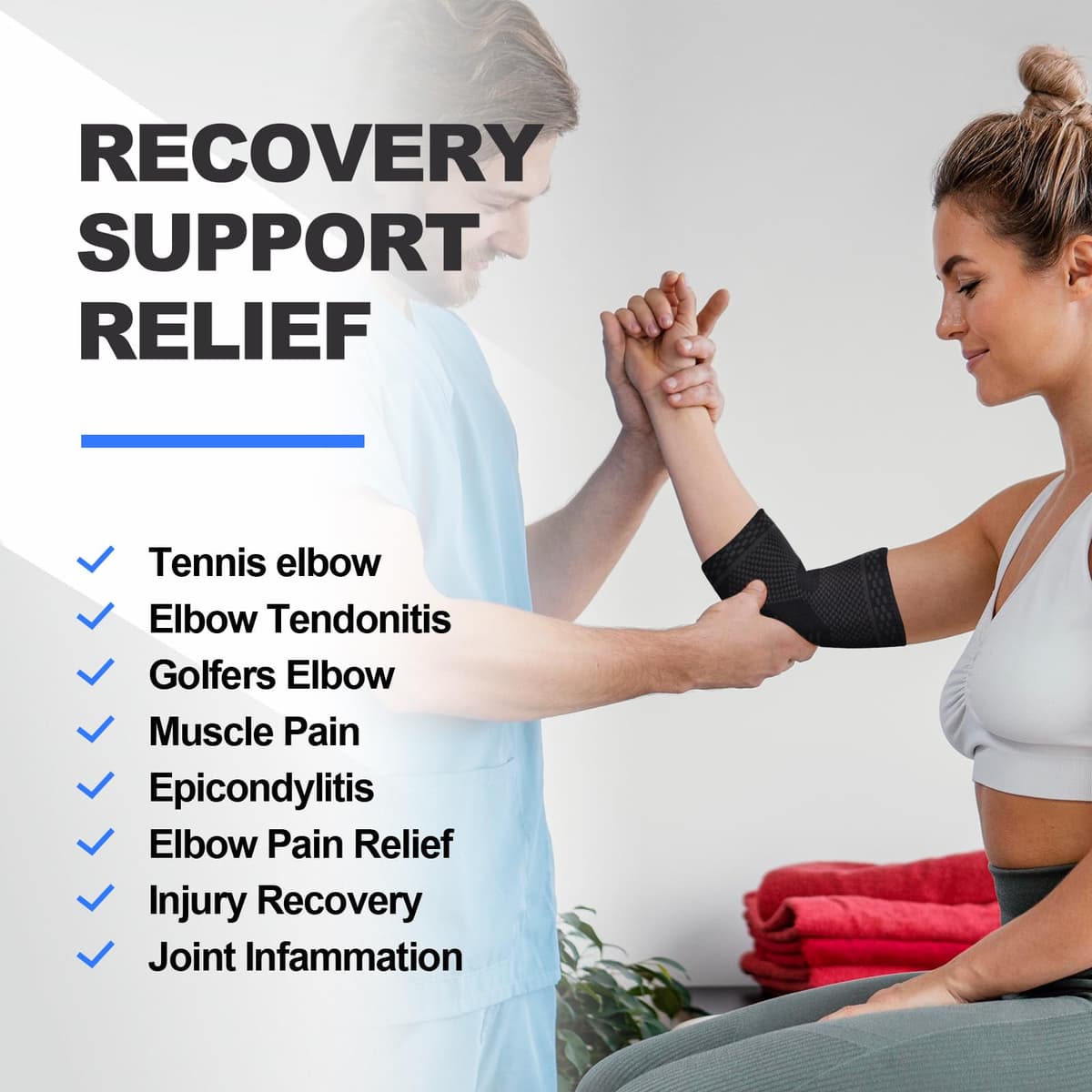 Tennis Elbow Brace for Men Women, Arm Compression Sleeve for Tendonitis, Tennis, Golfers Elbow Pain Relief, Arm Brace Support for Weightlifting, Workouts, Sports (Black,M) — view 4