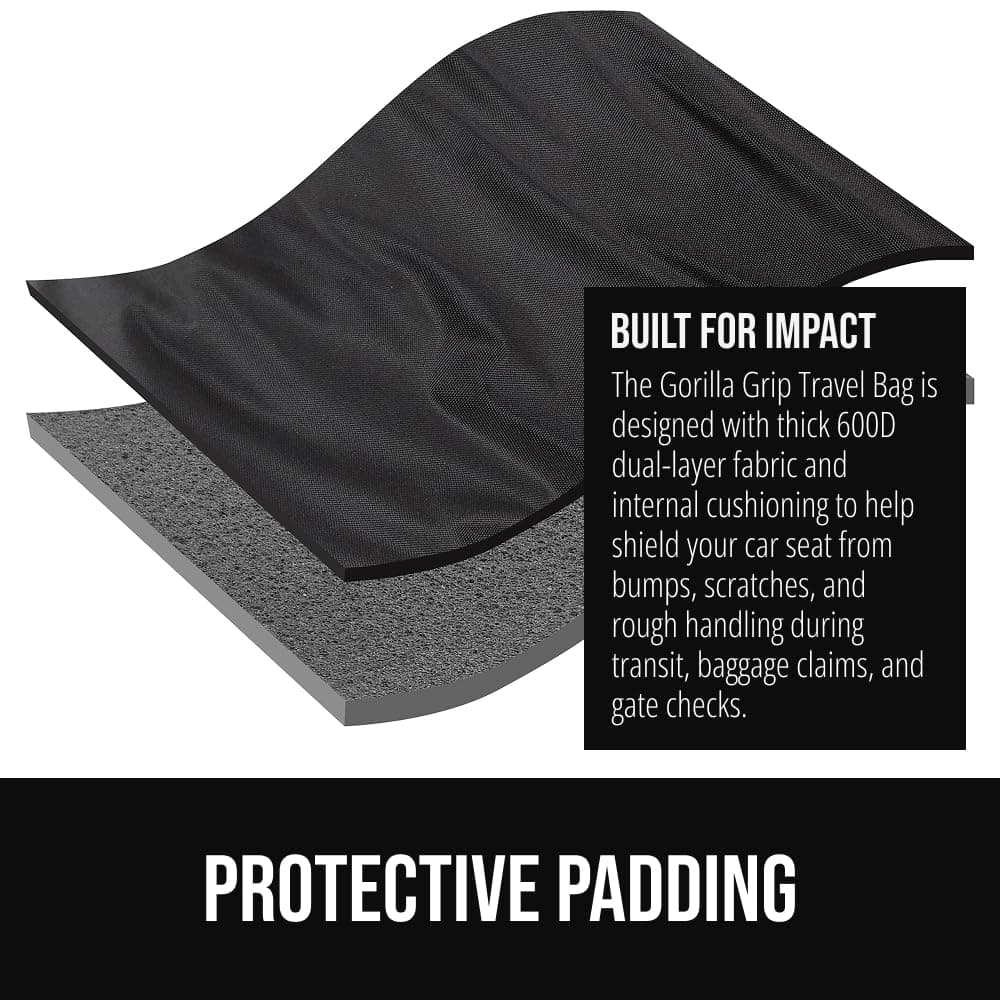 GORILLA GRIP Tear and Water Resistant Padded Car Seat Travel Bag for Airplane and Airport, Universal Fit Baby Carseat Bags, Holds Up to 50lbs, Handle & Shoulder Straps, Air Gate Check Carrier, Black — view 4