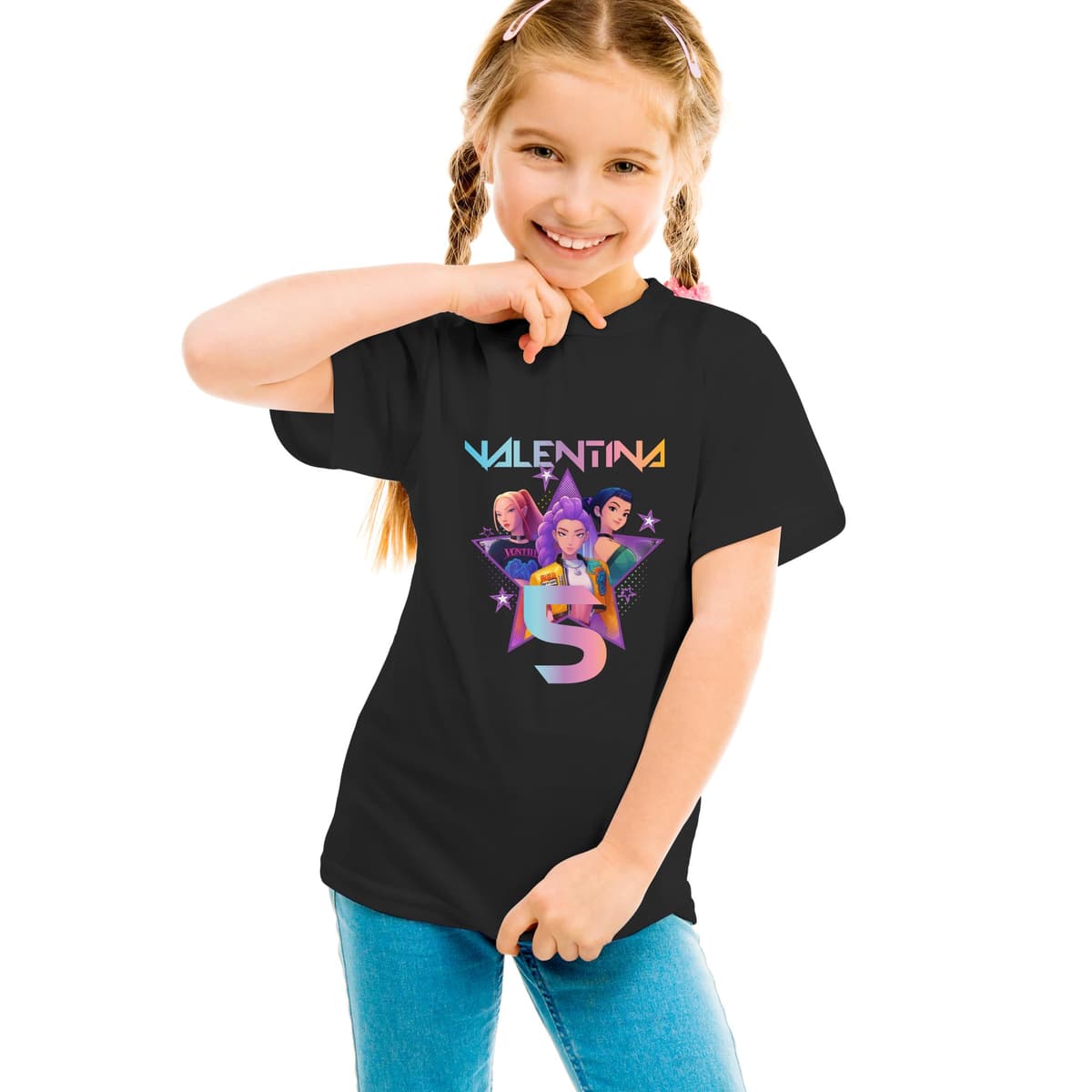 Evyre KPOP Birthday T-Shirt Personalised Name and Age with Topper Anniversary Cake Gift Party Huntrix Sajaboys Boys Girls Unisex Children's Sweatshirt (Star) — view 4