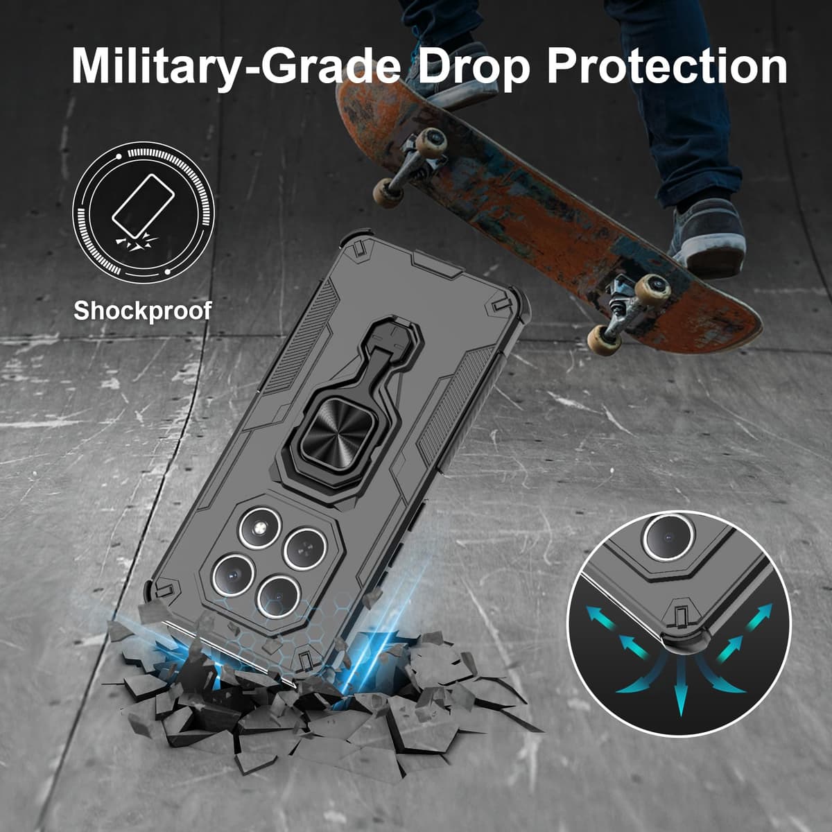 Funda para CMF Phone 2 Pro, Carcasa Antigolpes con Soporte anular metálico, Case Protectora de Grado Militar, Negro — view 641