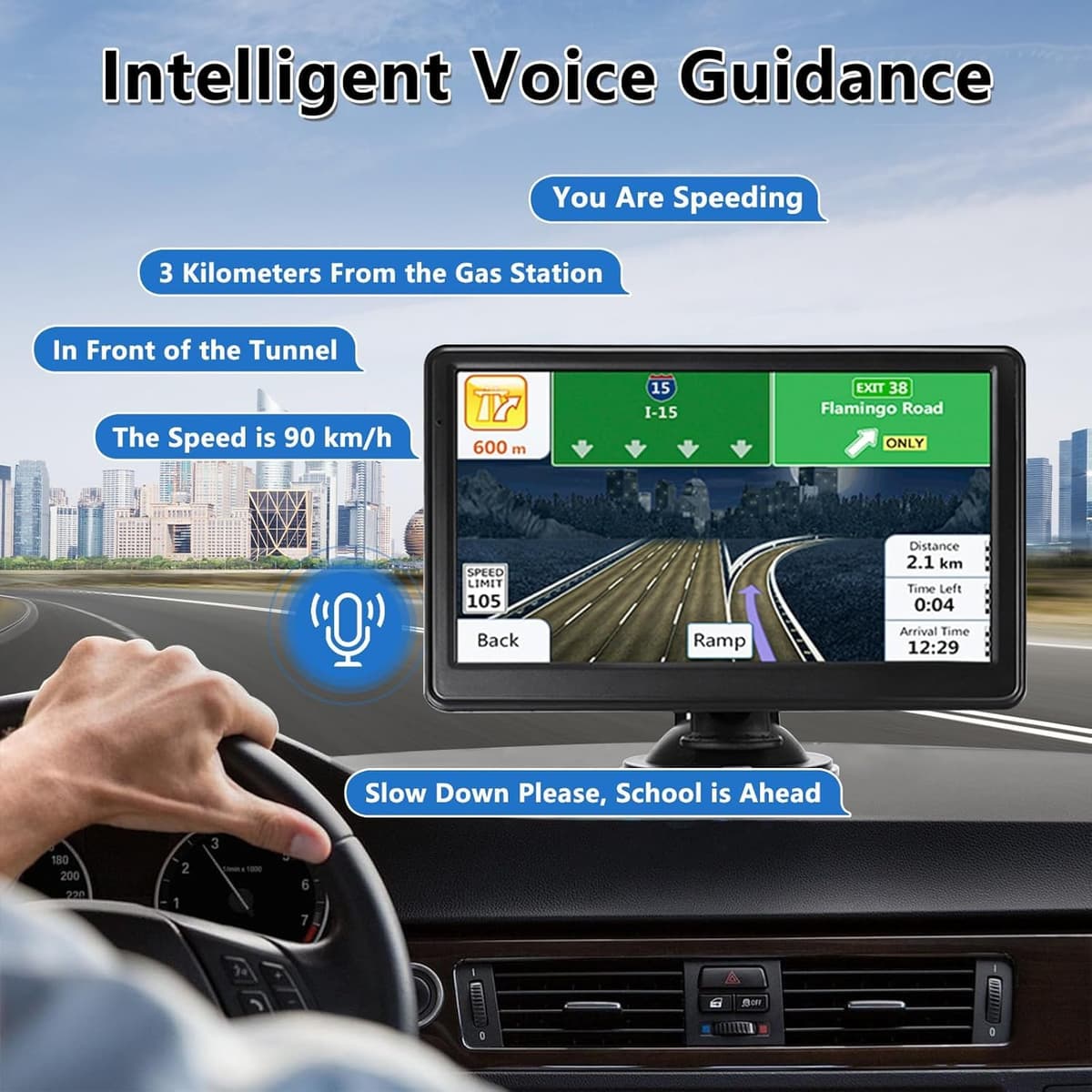 9 inch GPS Navigator Sat Nav for Car, Truck, with UK Europe Maps, Lifetime Free Updates, Support Postcode Search and Voice Guidance, Speed Camera Alert, Lane Guidance Assist, POI — view 5