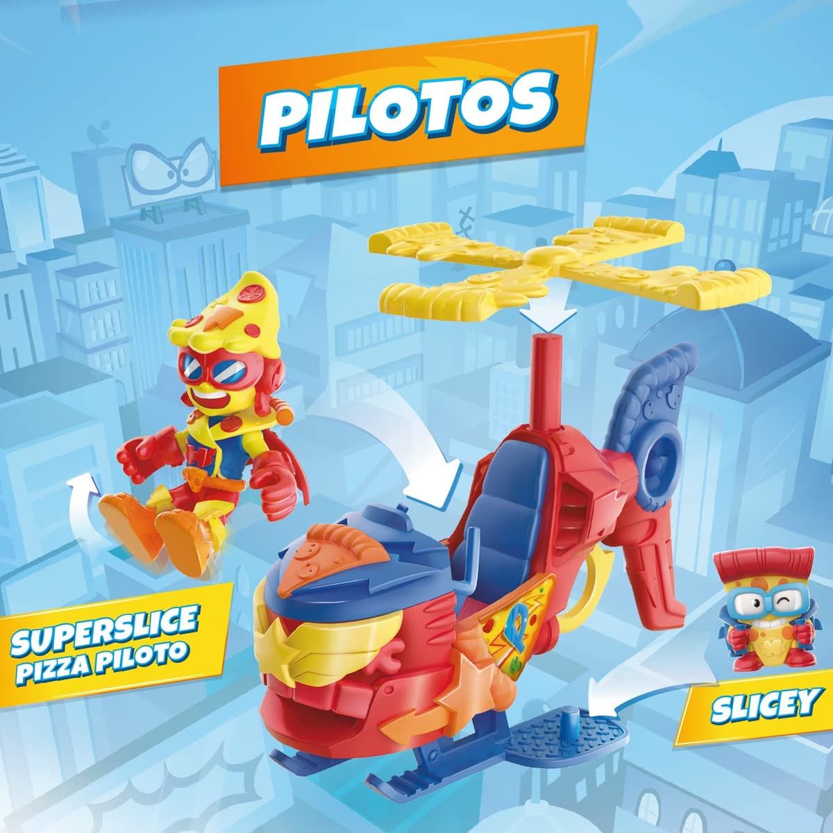 SUPERTHINGS Pizzacopter, Helicóptero de con Lanzador de Discos de Pizza, Incluye 1 Kazoom Kid y 1 SuperThing — view 4