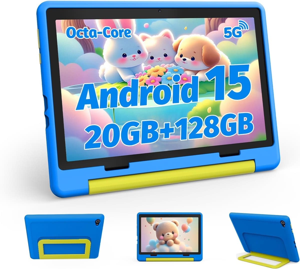 Ainmel 10 inch Kids Tablet with Case, Android 15 Tablet for Kids Ages 3-12 Years, 20GB+128GB(1TB TF Expand), Octa-Core Processor, Parental Controls, WiFi 6, BT5.3,Preloaded Edu Apps (Blue)