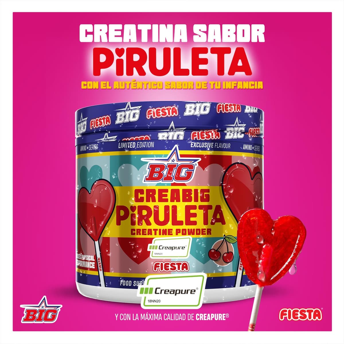BIG - Creatina Creapure ® - Creatina Monohidratada Creapure en Polvo, Rendimiento Físico y Recuperación - Materia Prima Premium - Monohidrato de Creatina de Rápida Absorción, Vegana (250g, Piruleta) — view 2