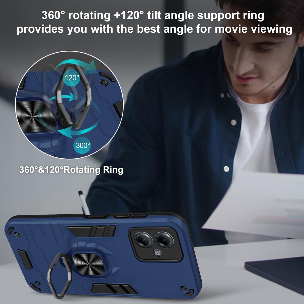 Funda para CMF Phone 2 Pro, Carcasa Antigolpes con Soporte anular metálico, Case Protectora de Grado Militar, Negro — view 490