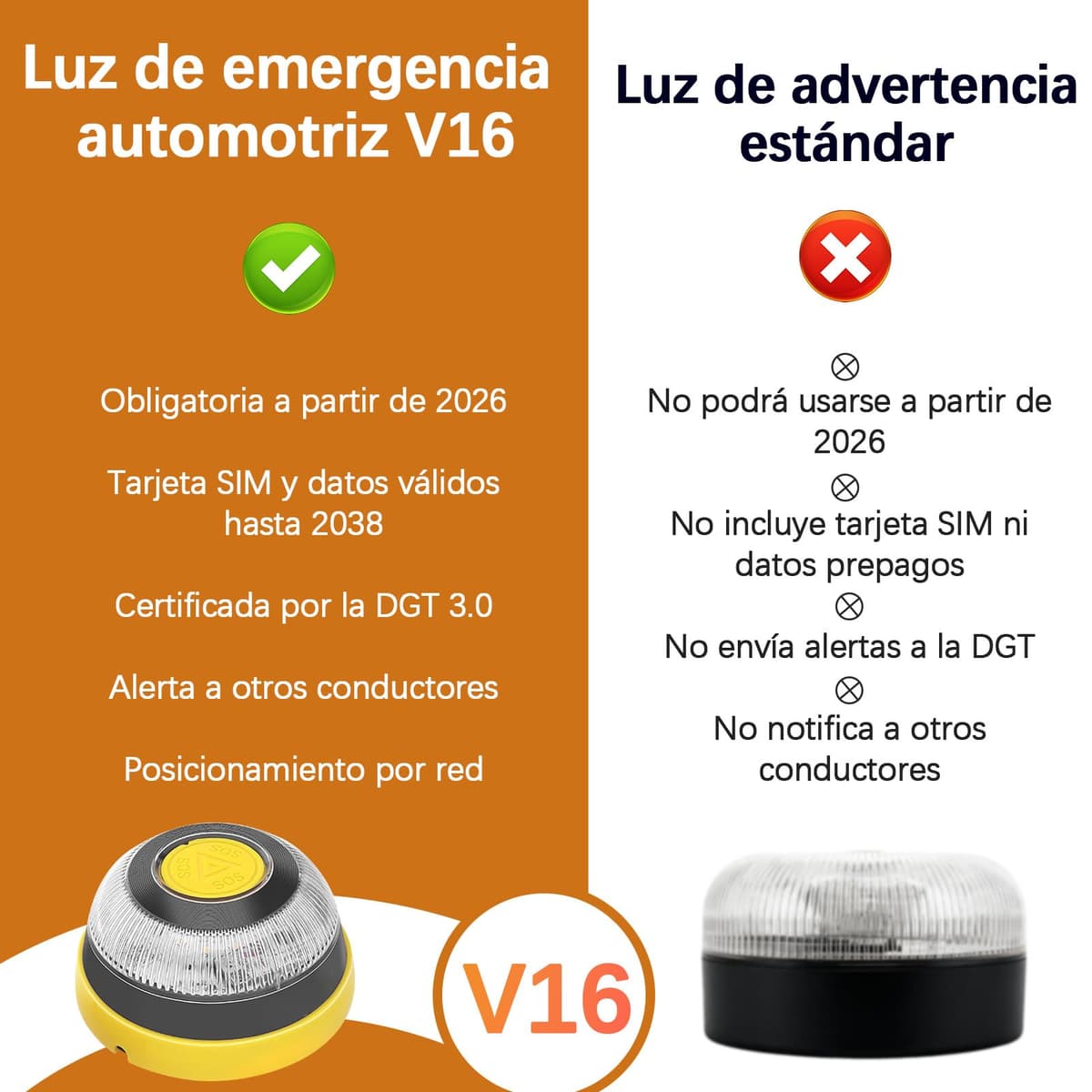 Beacon V16 Approved DGT with Geolocation Emergency Light V-16 Connected DGT 3.0 with SIM and Data up to 2038 (S-1PCS) — view 2