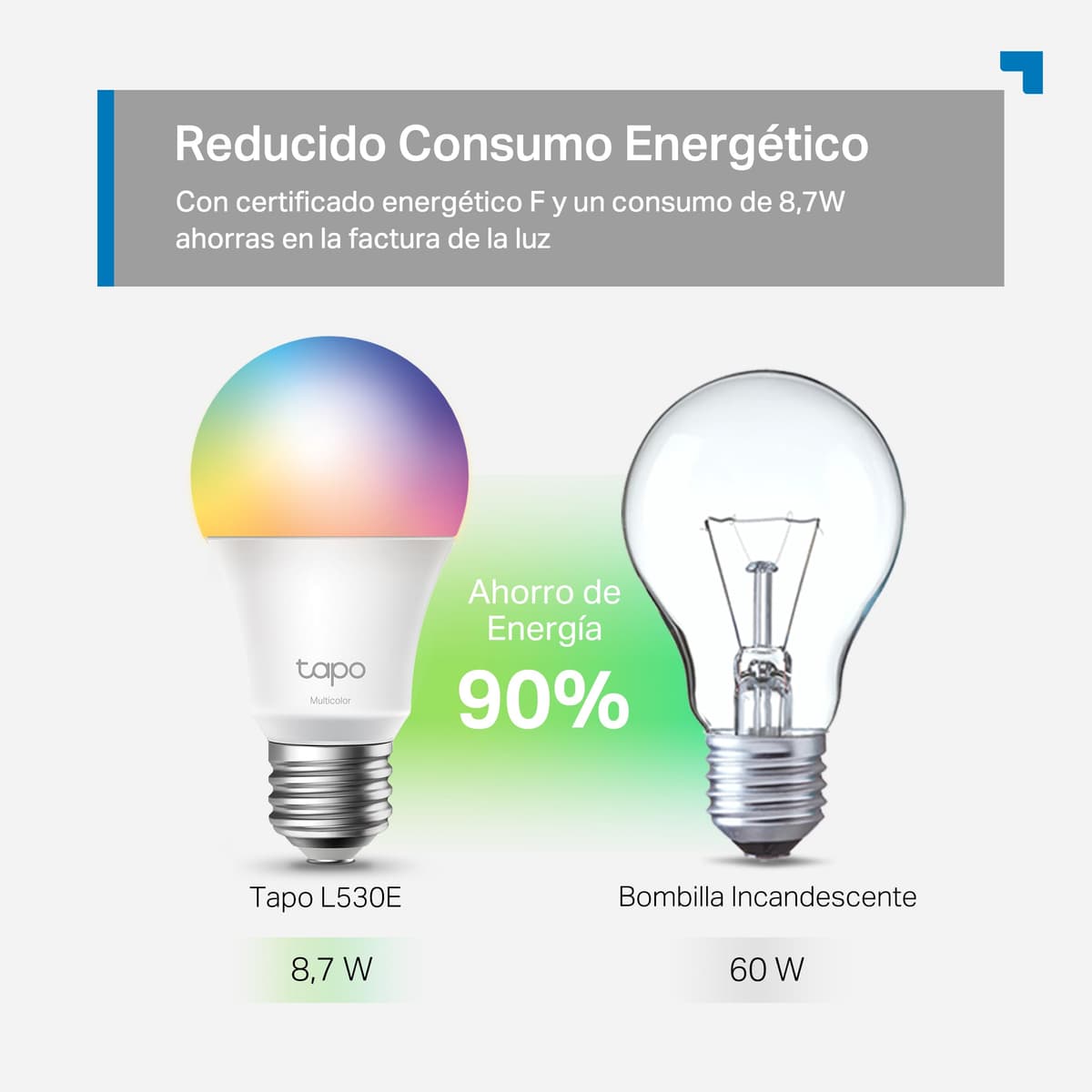 Tapo L530E – Bombilla LED inteligente Wi-Fi, multicolor, regulable, casquillo E27, 8.3W, 806 lúmenes, compatible con Alexa y Google Home, paquete de 2 (paquete de 1) — view 7