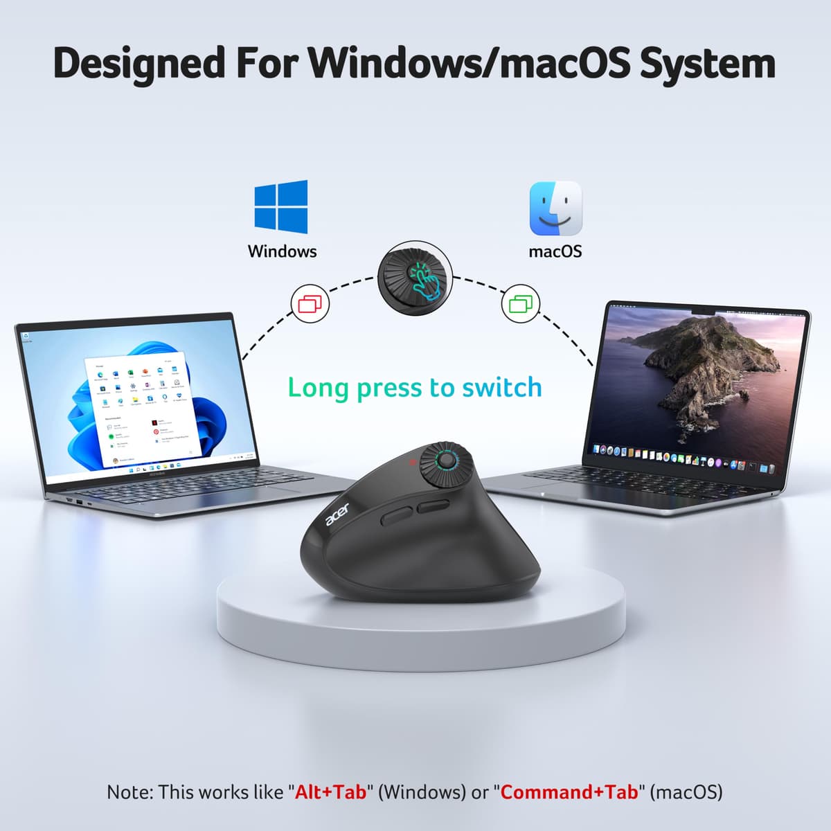 acer Ergonomic Mouse Wireless with Side Scroll Wheel, Bluetooth Mouse for Laptop(BT5.2+2.4GHz), Office Vertical Computer Mice, Small to Medium Sized Hands Ergo Mice, 8 Buttons for PC and Desktop — view 5