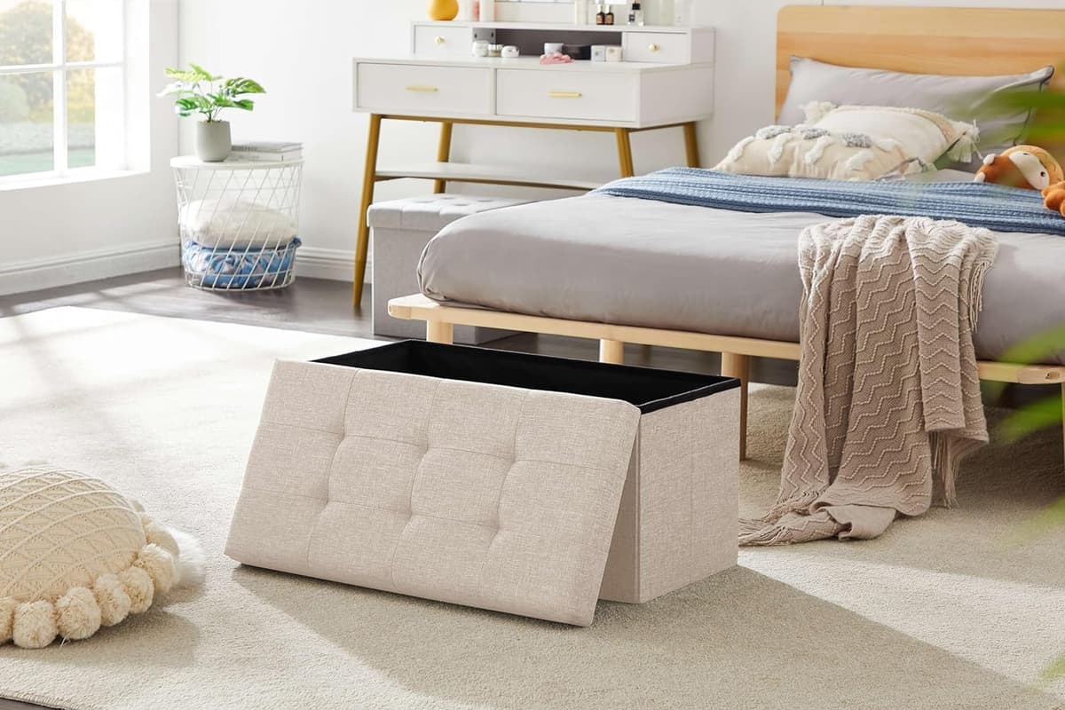 Madera Nieve Banco con Almacenamiento, Banco Acolchado, Taburete, baúl con Capacidad de Carga de hasta 300 kg (Beige, 76x38) — view 2
