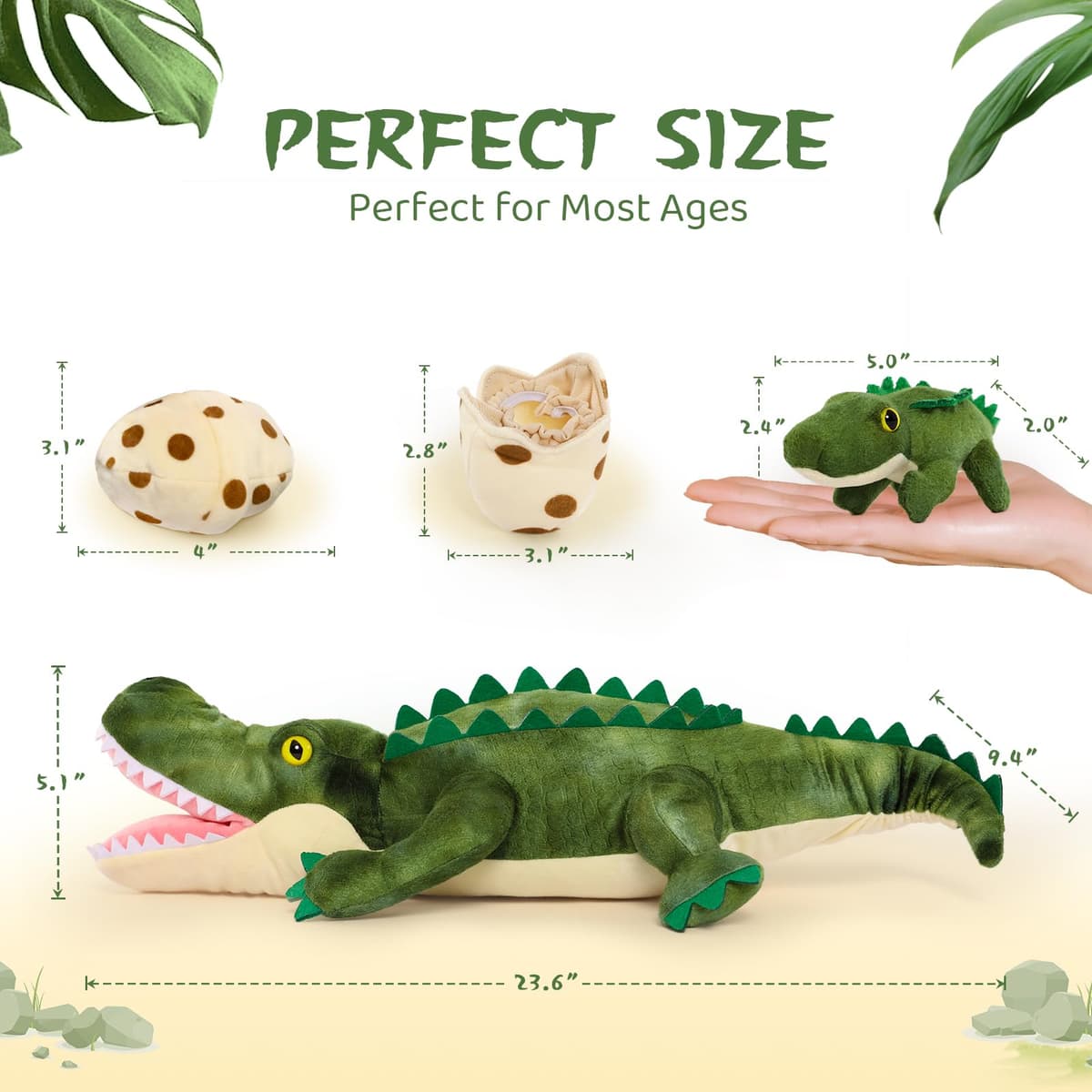 MorisMos Big Alligator Teddy Stuffed Animals, 60cm Green Mommy Fluffy Crocodile with Baby Inside, Giant Cuddly Plush Toys for Boy Large Soft Alligator for Kids Birthday Valentines Deco — view 2