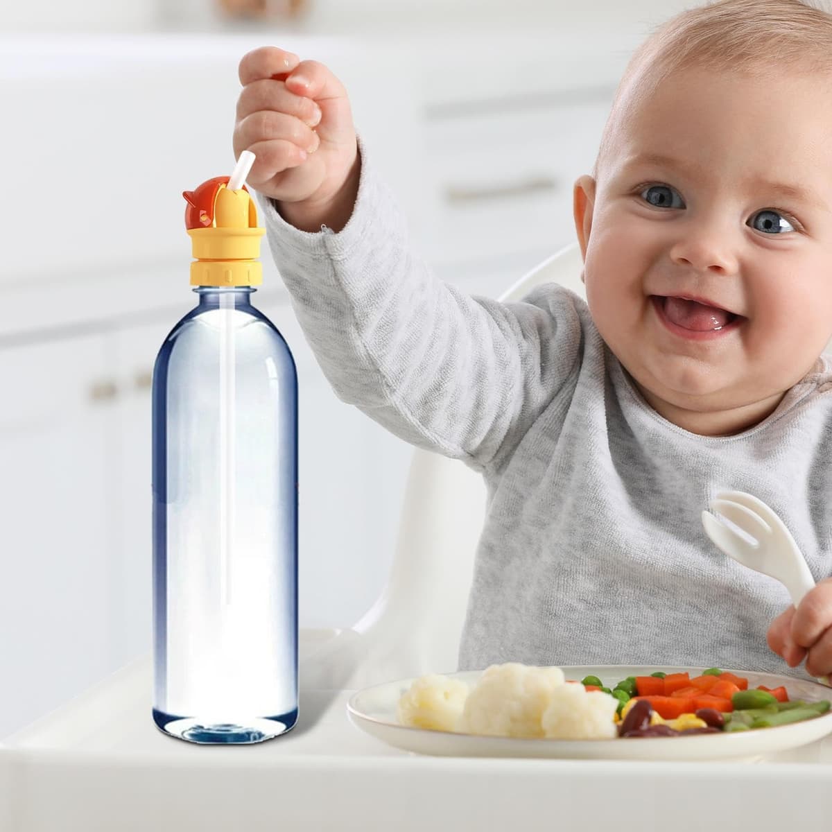 Lid 2 in 1 Design Straw Cap 11.6x5.2cm Water Bottle Spout Adapter for Kids Pp Silicone Anti Choking Spill-Proof Water Bottle Cap Detachable Washable Heat Resistant for Most Standard Bottles — view 3