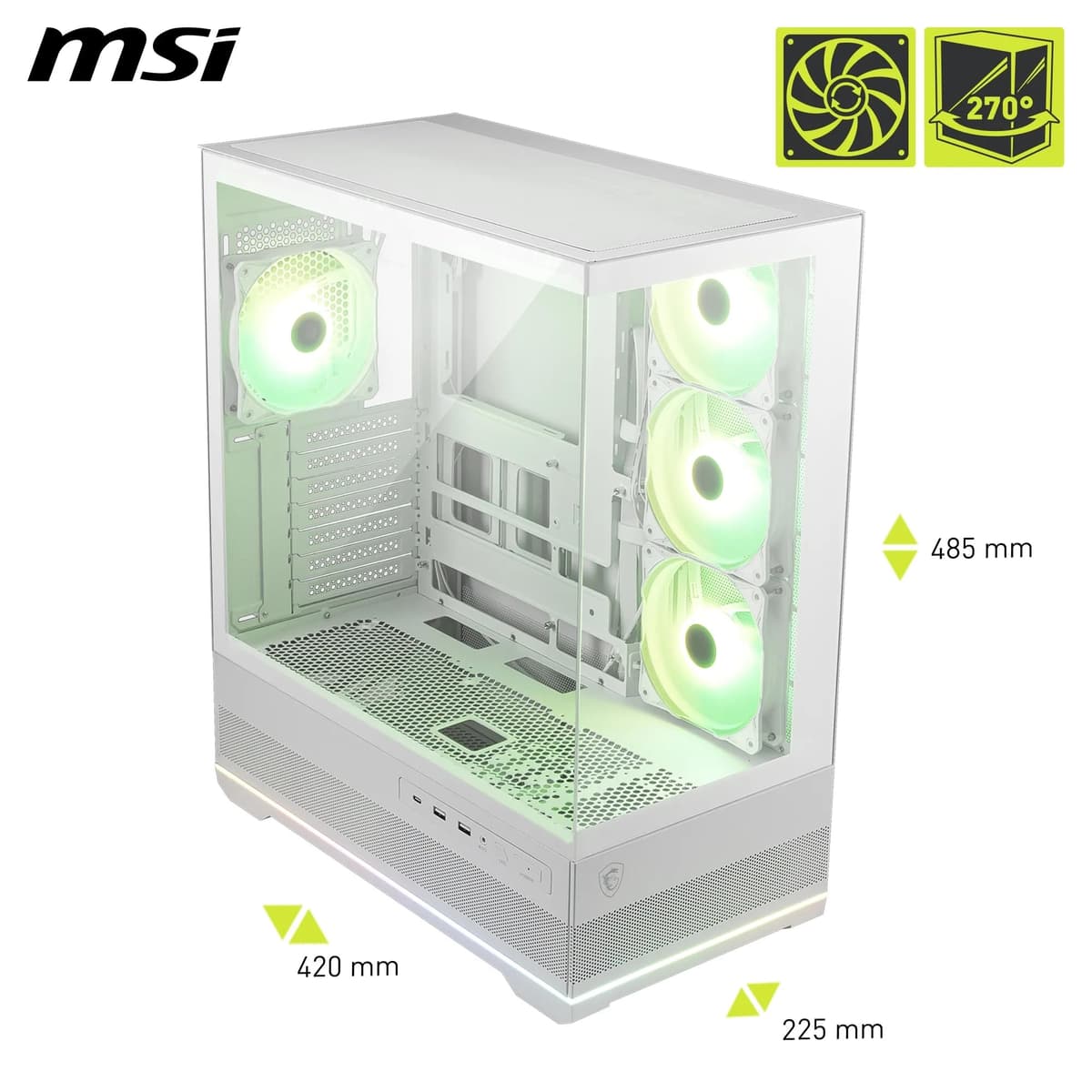MSI MAG PANO 110R PZ WHITE - Mid-tower Gaming PC Case - Supports up to 400 mm GPU in length, Removable Dust Filters, USB 20Gbps (Type-C), Back-connect ATX & Micro-ATX Motherboard support. — view 2