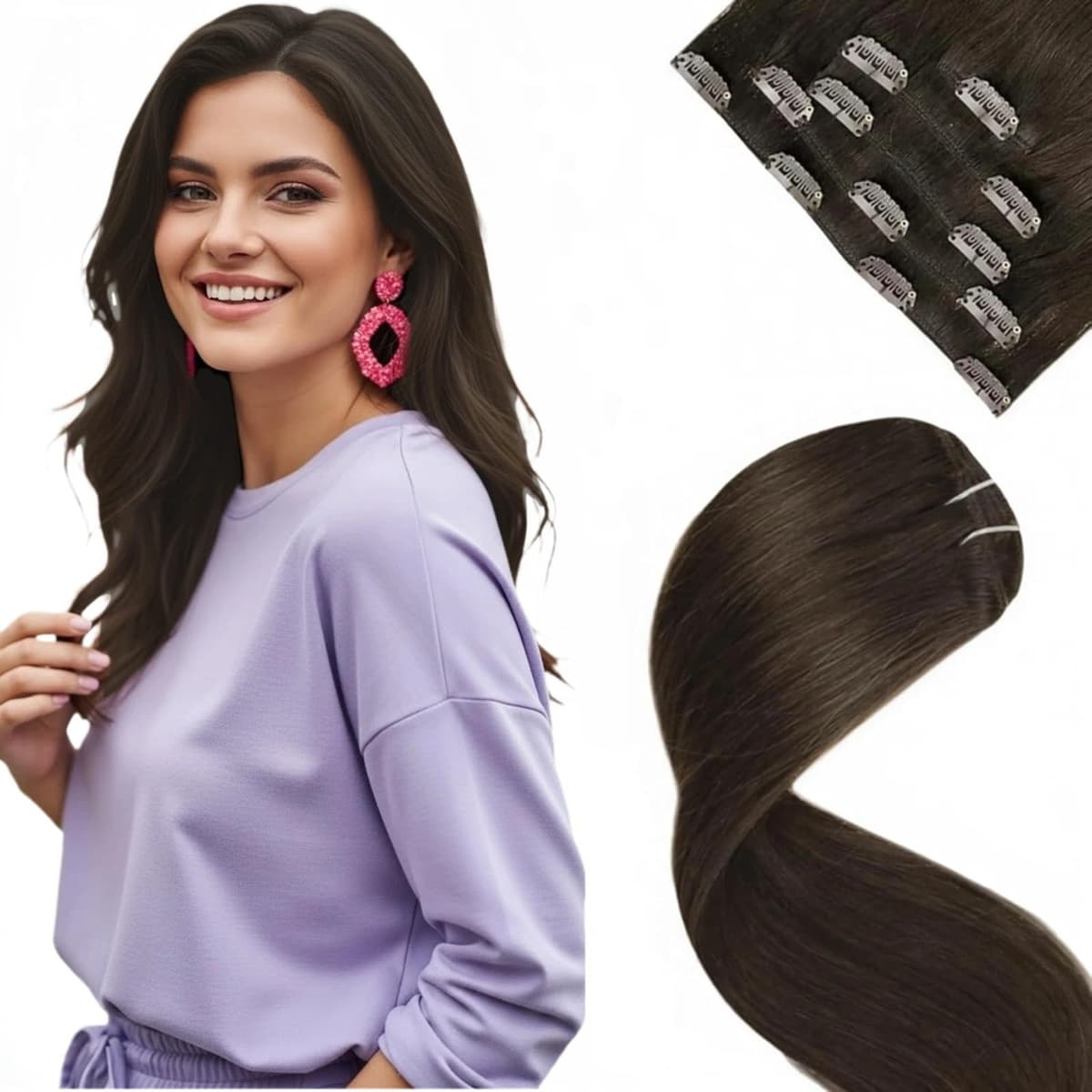 LaaVoo Hair Extensions Clip in Real Human Hair Brown Clip in Hair Extensions Dark Brown Remy Straight Hair Full Head Double Weft 80g 5pcs 14 Inch #4 — view 96
