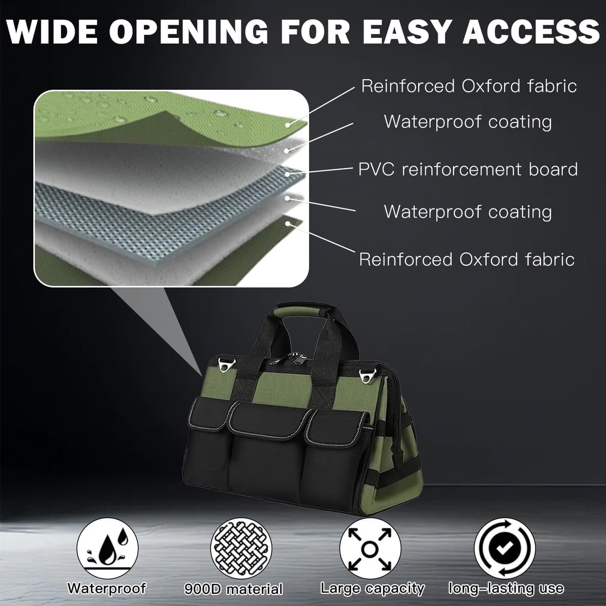 Bolsa de herramientas profesional con 21 compartimentos, 40 x 20 x 24 cm, bolsa de herramientas de jardín, bolsa de almacenamiento para mecánicos, electricistas, carpinteros — view 5